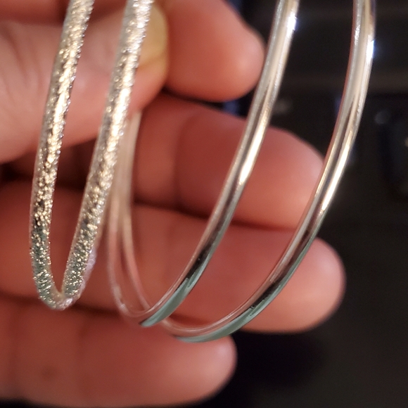 Sterling silver plate scrub Hoop Earrings 60mm - Picture 8 of 14